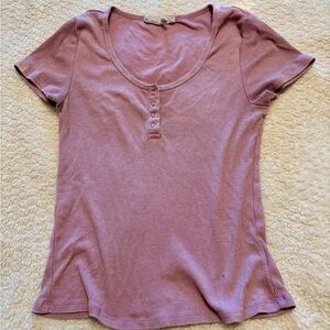 Ribbed Scoop Neck Short Sleeve Top - Mauve